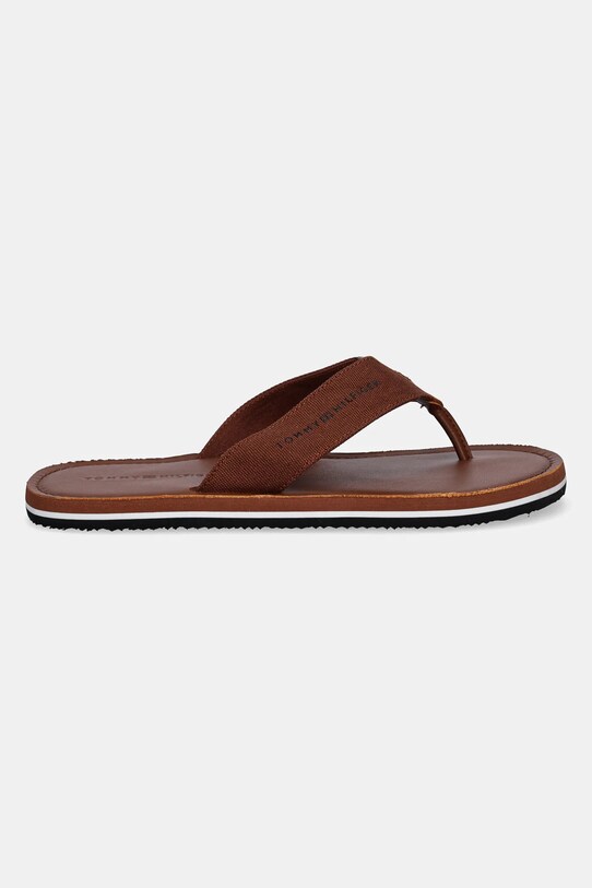 Tommy Hilfiger flip-flop HILFIGER LEATHER BEACH SANDAL FM0FM05442 barna SS25