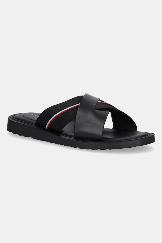 Pantofle Tommy Hilfiger CORE HILFIGER LH CRISS C SANDAL přírodní kůže černá FM0FM05415