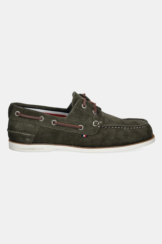 Tommy Hilfiger mocasini din piele intoarsa TH BOAT SHOE CORE SUEDE FM0FM05387 verde SS25