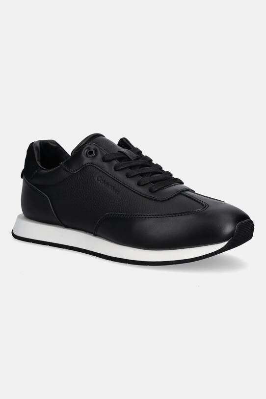 Δερμάτινα αθλητικά παπούτσια Calvin Klein LOW TOP LACE UP TMBL LTH μικρό μαύρο HM0HM01804