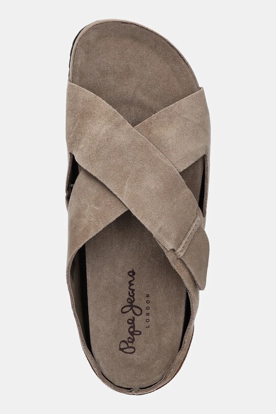 Pepe Jeans papuci din piele CORBY CROSS bej PMS90124