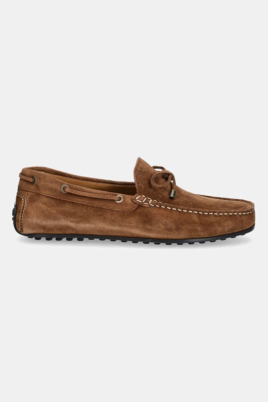 Hackett London mokasyny zamszowe DRIVER LACE HMS21484 brązowy SS25