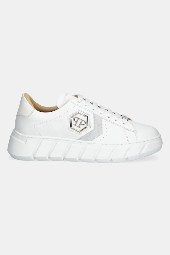 Δερμάτινα αθλητικά παπούτσια Philipp Plein Nappa Lo-Top Hexagon USC0698.PLE075N.01 λευκό SS25