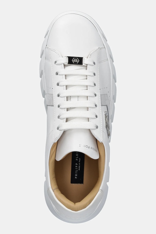 Δερμάτινα αθλητικά παπούτσια Philipp Plein Nappa Lo-Top Hexagon λευκό USC0698.PLE075N.01