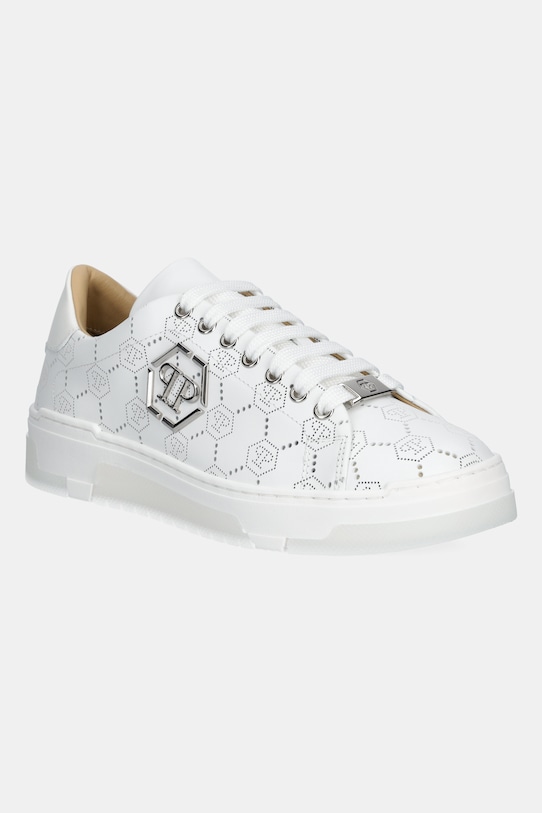 Kožené tenisky Philipp Plein Lo-Top Monogram plochá bílá USC0770.PLE010N.01