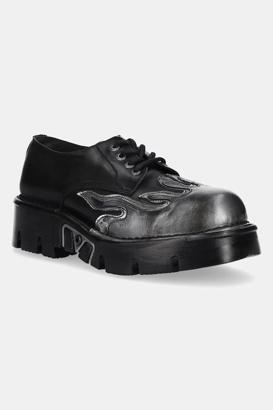 New Rock pantofi de piele METALLIC plat negru M.1553.C3