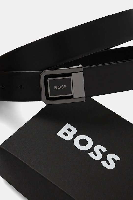 BOSS pasek skórzany dwustronny czarny 50543165