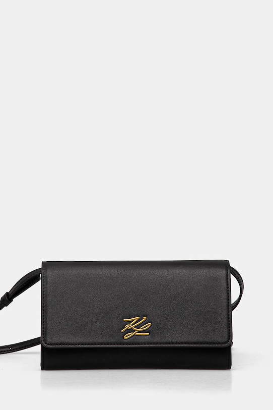 Δερμάτινη τσάντα Karl Lagerfeld λείο δέρμα μαύρο A1W32055