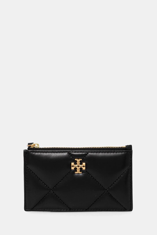 Kožené puzdro na karty Tory Burch Kira Diamond Quilt nášivka čierna 158629.001
