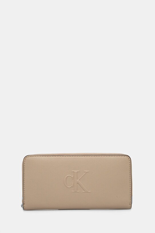 Πορτοφόλι Calvin Klein Jeans απομίμηση λείου δέρματος μπεζ LV04K1005G