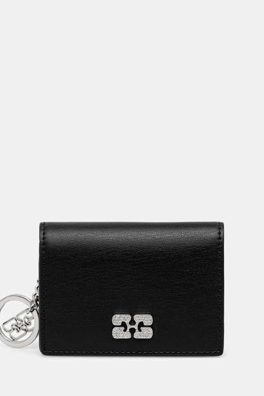 GANNI portfel Flap Card Holder Strass gładkie czarny A6395