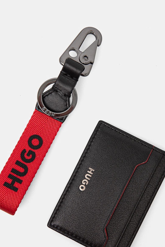 HUGO etui na kartę skórzane + brelok 50536411 czarny SS25
