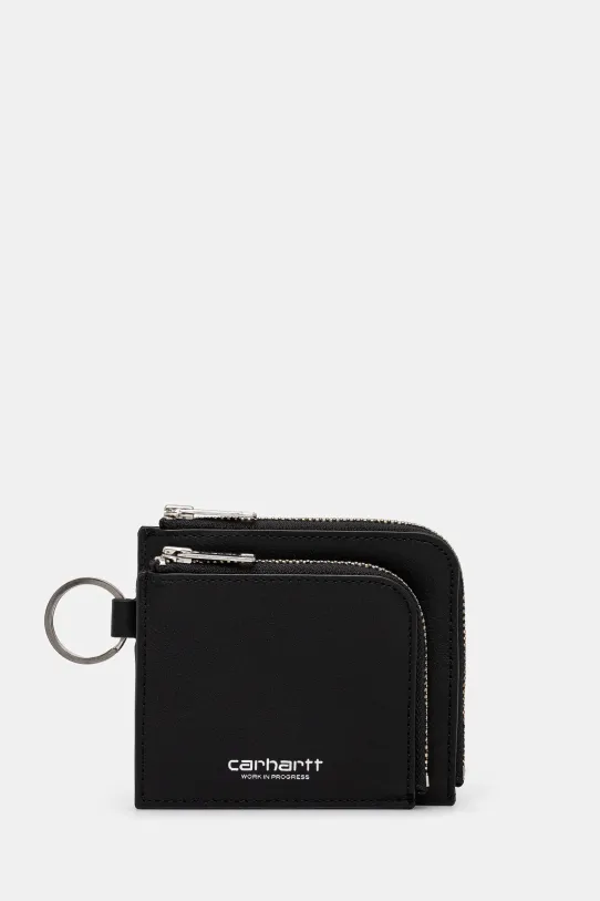 Carhartt WIP portfel skórzany Double Vegas Zip Wallet gładkie czarny I033802.0M4XX