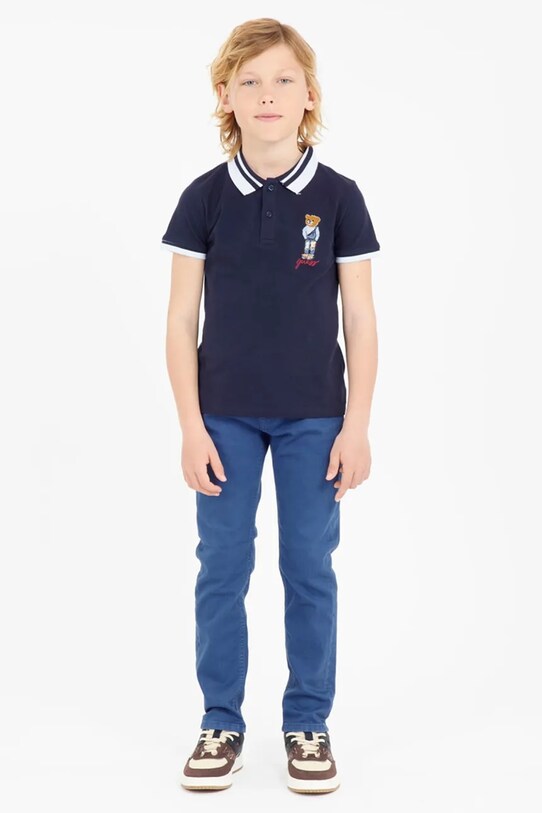 Παιδικά βαμβακερά μπλουζάκια πόλο Guess στάμπα σκούρο μπλε L5RP01.KBV51.PPYA