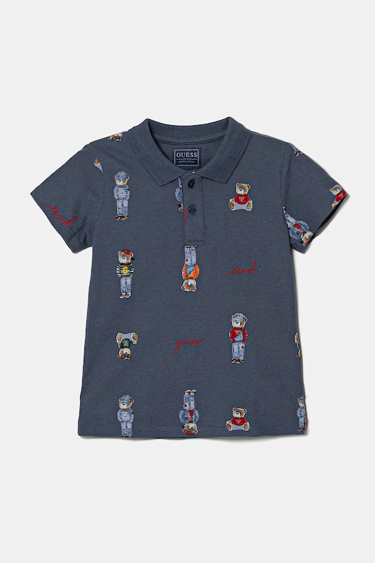 Памучна тениска с яка Guess памук тъмносин N5RP02.KBV51.PPYA