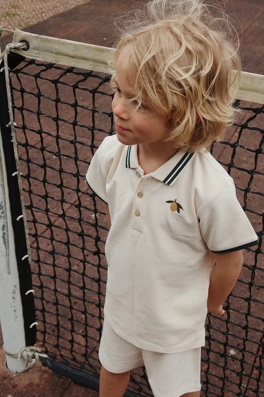 Dětská bavlněná polokošile Konges Sløjd FLORIAN POLO SHIRT GOTS propínací béžová KS102412