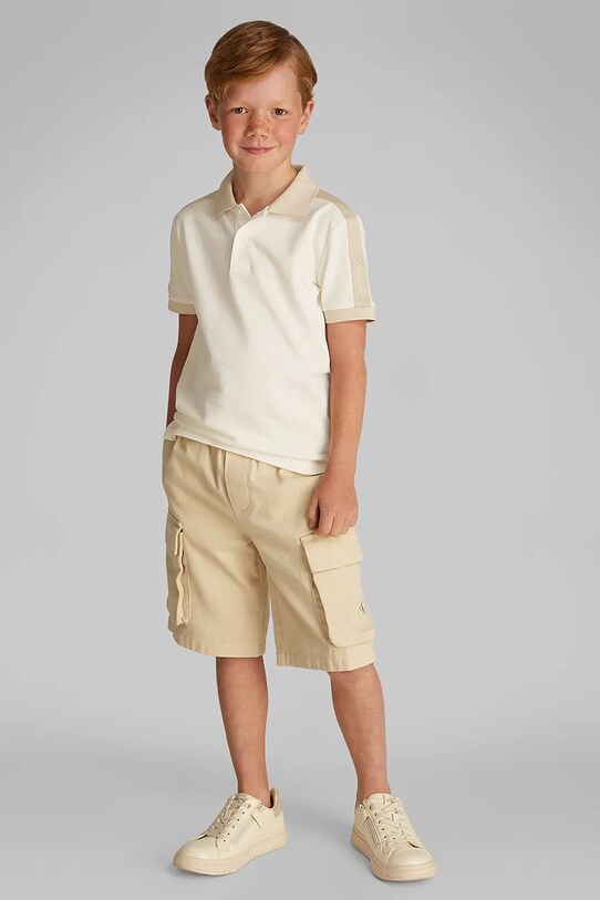 Otroška polo Calvin Klein Jeans Z elastanom bež IB0IB02485.PPYA