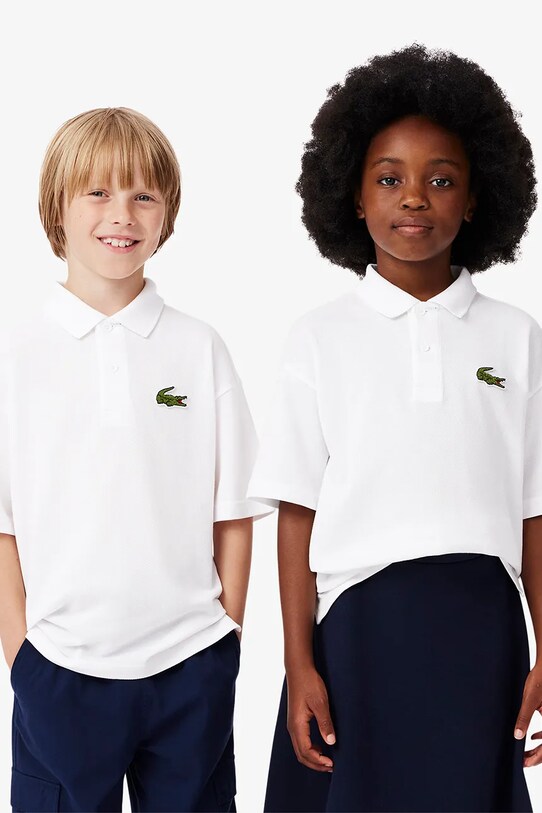 Dětská bavlněná polokošile Lacoste propínací bílá PJ2482