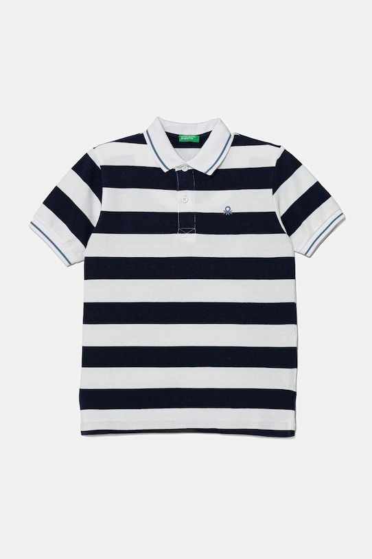 United Colors of Benetton gyerek pamut póló gombolós sötétkék 39QAC301T.G.Seasonal