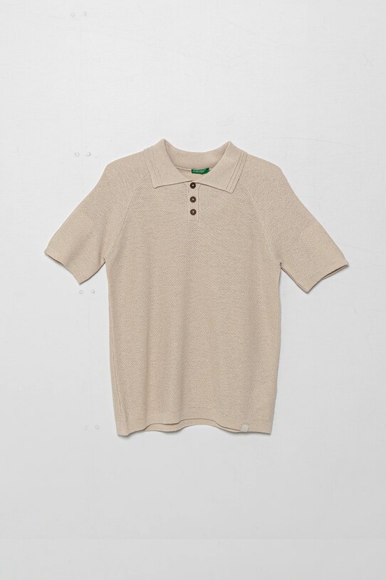 United Colors of Benetton polo din amestec de in pentru copii uni bej 104NC3005.G.Seasonal