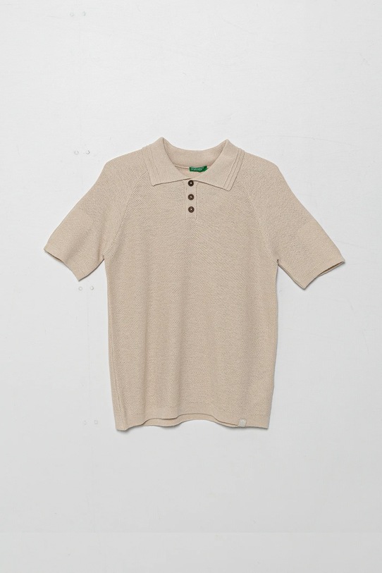 Παιδικό πόλο από λινό ύφασμα United Colors of Benetton με γιακά μπεζ 104NC3005.G.Seasonal