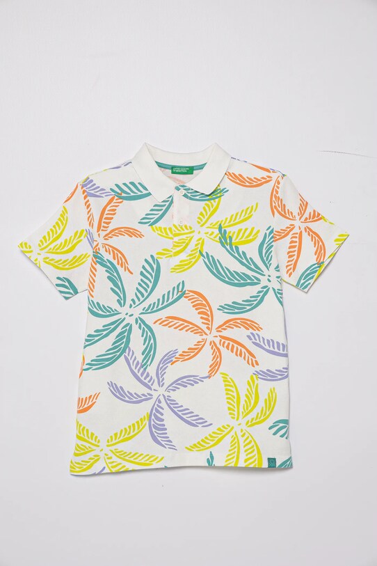 United Colors of Benetton polo bawełniane dziecięce wzorzyste biały 36Y4C301W.G.Seasonal