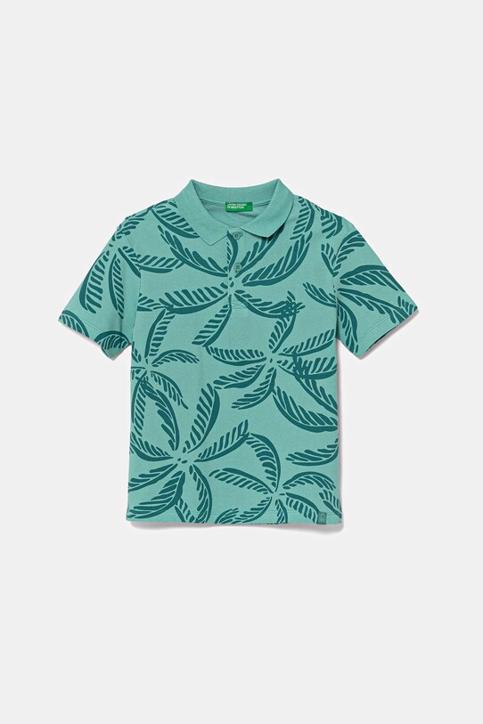 United Colors of Benetton polo bawełniane dziecięce wzorzyste turkusowy 36Y4C301W.G.Seasonal