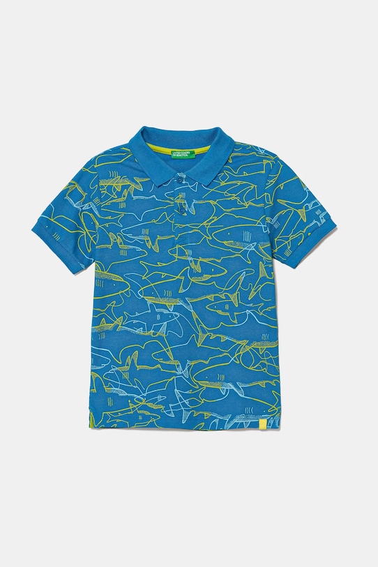 United Colors of Benetton polo bawełniane dziecięce wzorzyste niebieski 36Y4G300Y.P.Seasonal