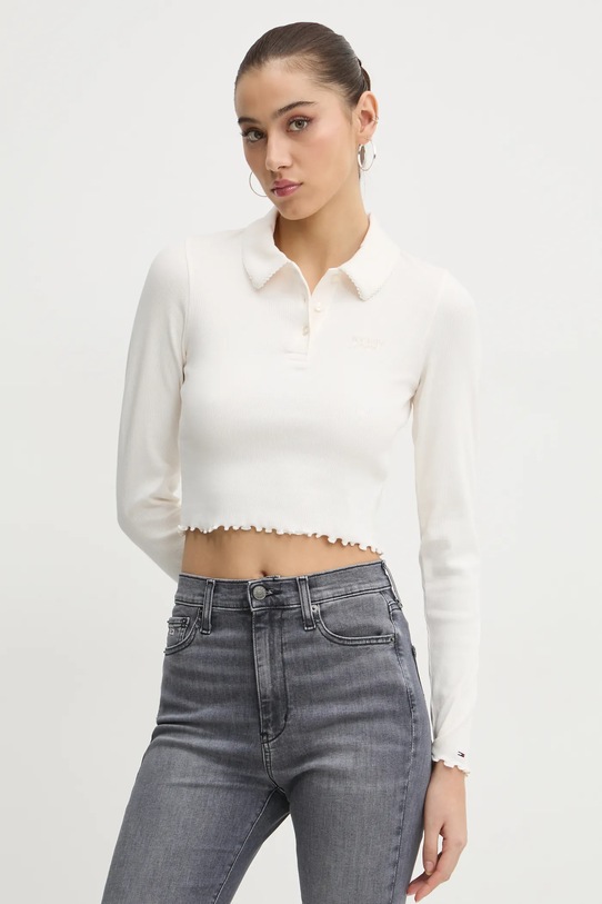 Tričko s dlhým rukávom Tommy Jeans slim béžová DW0DW19369