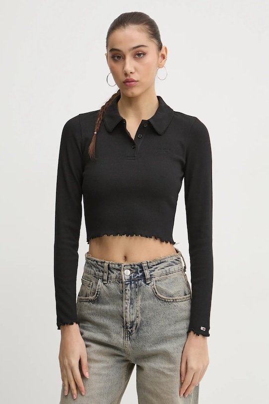 Tommy Jeans longsleeve uni negru DW0DW19369