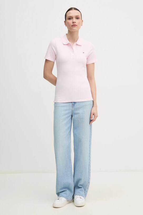 Тениска с яка Tommy Hilfiger WW0WW43225 розов SS25