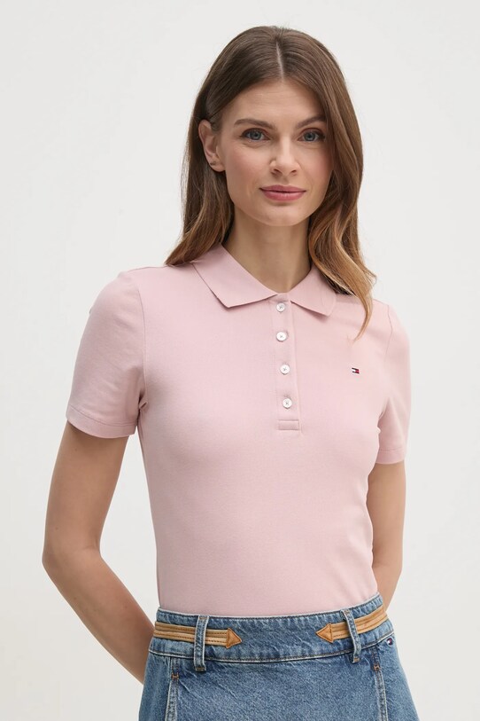 Πόλο Tommy Hilfiger slim ροζ WW0WW43225