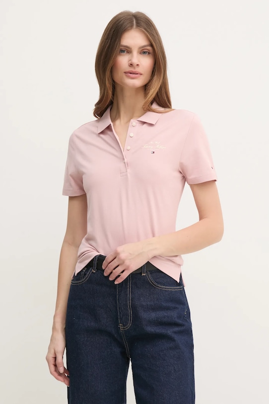 Polo tričko Tommy Hilfiger jednofarebný ružová WW0WW43930