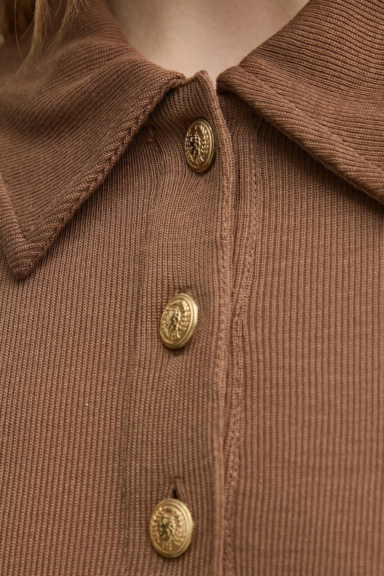 Тениска с яка Tommy Hilfiger WW0WW44446 кафяв