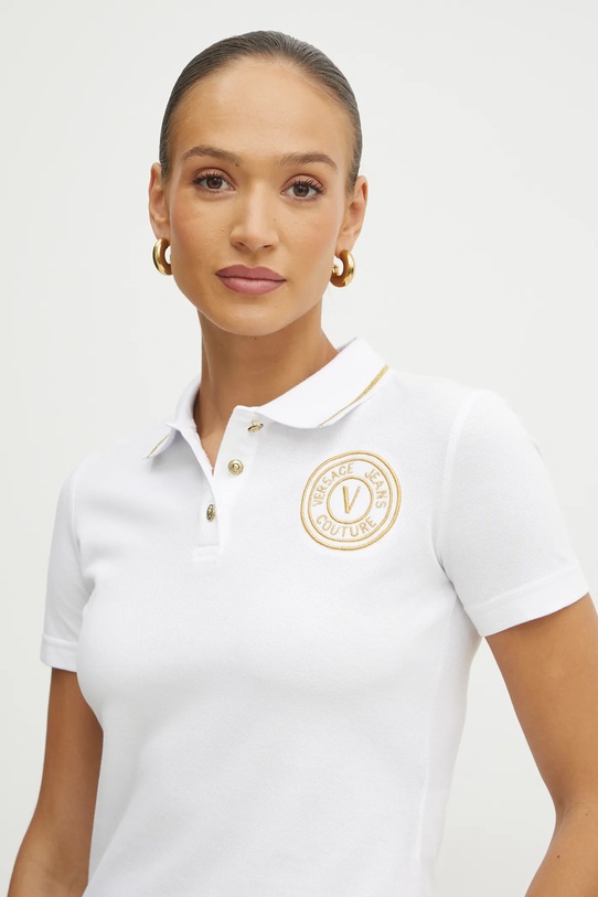 Βαμβακερό μπλουζάκι πόλο Versace Jeans Couture βαμβάκι λευκό 78HAGT00.CJ01T
