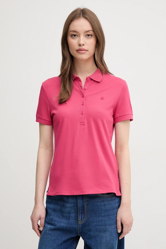 Polo United Colors of Benetton Brez vzorca roza 3TQJD300W