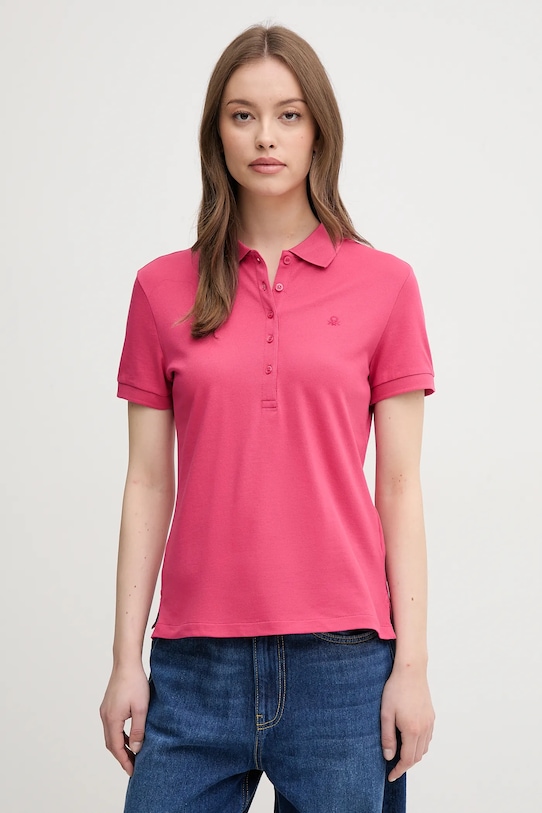 United Colors of Benetton tricou polo uni roz 3TQJD300W