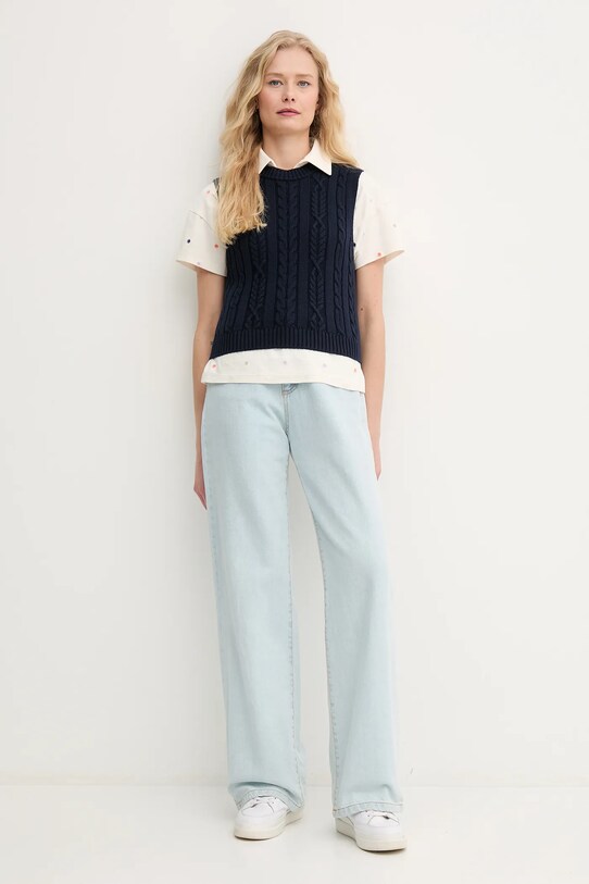 Βαμβακερό μπλουζάκι πόλο United Colors of Benetton 36QJD300X μπεζ SS25