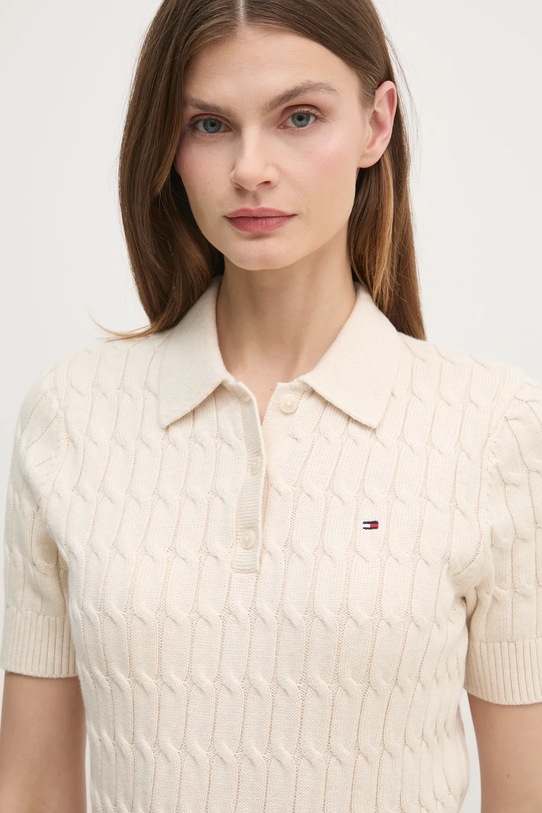 Bavlněný svetr Tommy Hilfiger propínací béžová WW0WW45210