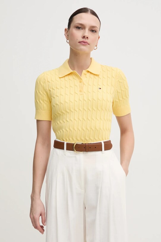 Tommy Hilfiger maglione in cotone colletto abbottonato giallo WW0WW45210