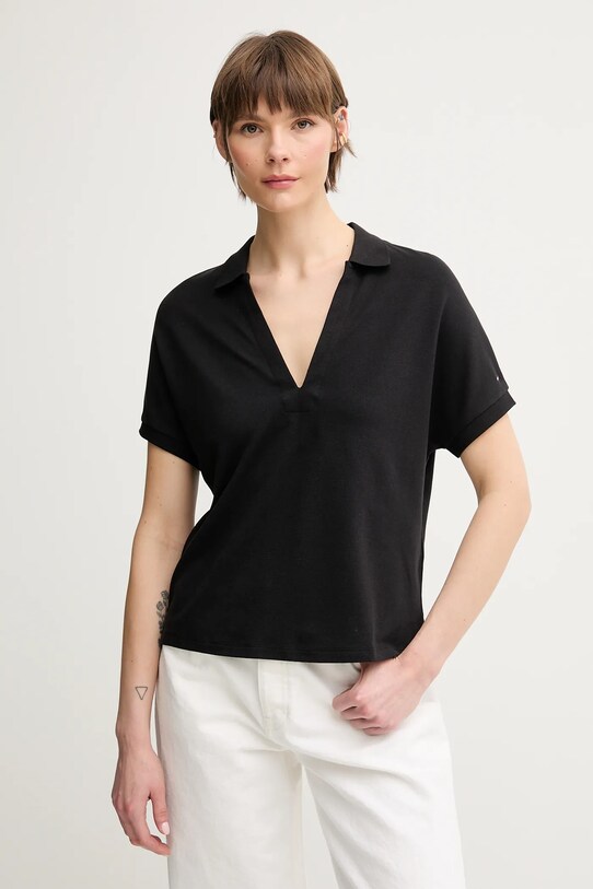 Tommy Hilfiger poló elasztánnal fekete WW0WW44512