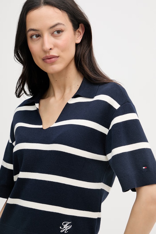Tommy Hilfiger Pletena polo majica ženska od pamuka mornarsko plava WW0WW45400