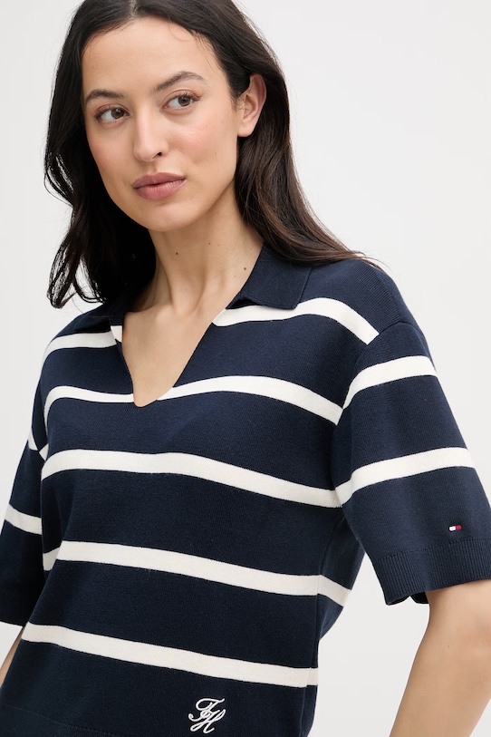 Tommy Hilfiger Pletena polo majica ženska od pamuka mornarsko plava WW0WW45400