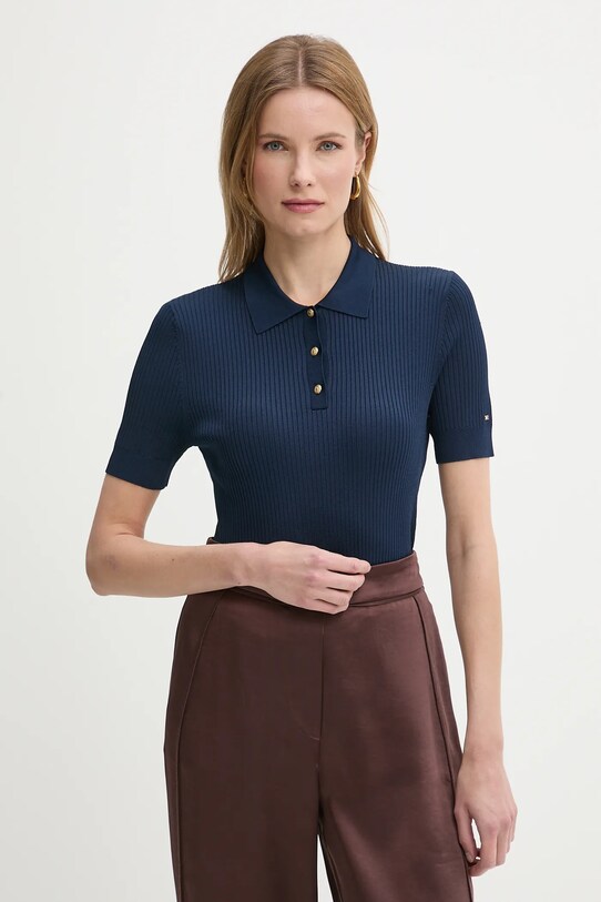 Тениска с яка Tommy Hilfiger вталена тъмносин WW0WW45511
