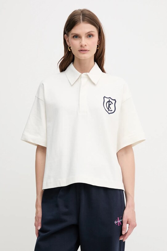 Calvin Klein Jeans polo de bumbac imprimeu bej LV047B209G