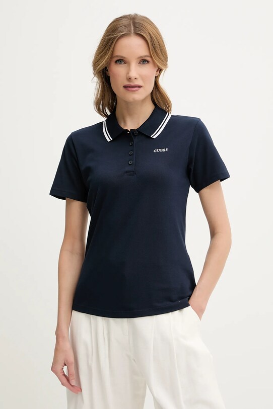 Polo tričko Guess AMARYLLIS hladký námořnická modř V5GP06.KCOK1