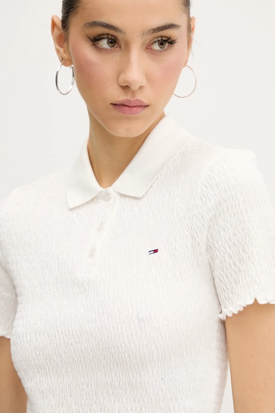 Тениска с яка Tommy Jeans бял DW0DW20296