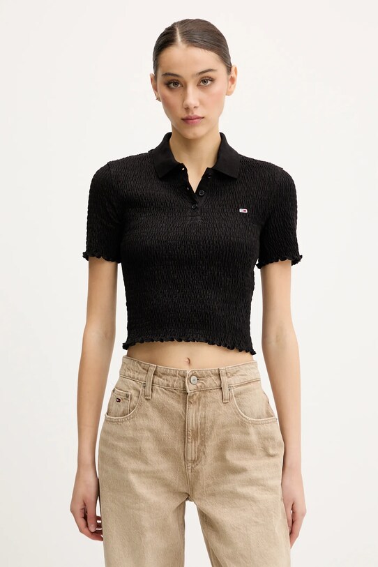Тениска с яка Tommy Jeans вталена черен DW0DW20296