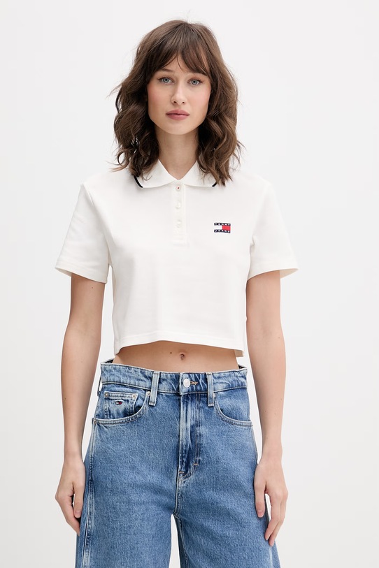 Tommy Jeans polo damskie bawełniane z elastanem beżowy DW0DW21363