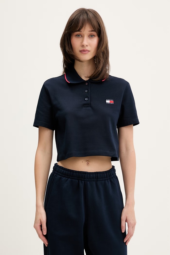 Tommy Jeans polo damskie bawełniane z elastanem granatowy DW0DW21363
